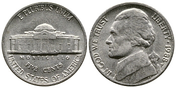 США 5 ЦЕНТОВ 1988 P, ДЖЕФФЕРСОН KM А192 медно-никель 25-2237