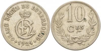 Люксембург 10 сантимов 1924 Шарлотта (1918-1964) KM 34 медно-никель 77-827