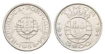 Португальский Тимор 3 эскудо 1958 год-тип KM 14 серебро 4669-769