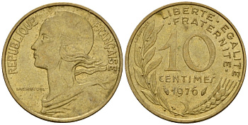 Франция 10 сантимов 1976 тип Marianne KM 929 алюминиевая бронза 4391-136