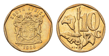 ЮАР 10 центов 1996 герб, цветок алоэ KM 161 сталь плакированная бронзой UNC 4694-725
