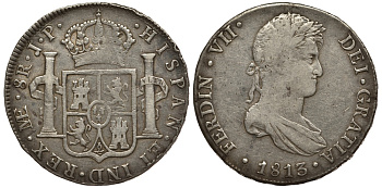 Перу 8 реалов 1813 JP, МОДВОР ME (LIMAE), Фердинанд VII Испанский (1808-1821) KM 117.1 серебро 11-271-15