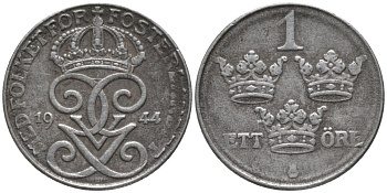 Швеция 1 эре 1944 Густав V (1907-1950) KM 810 железо 188-1253