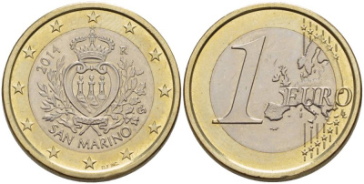 САН-МАРИНО 1 ЕВРО 2014 KM 485 биметалл UNC 4544-726