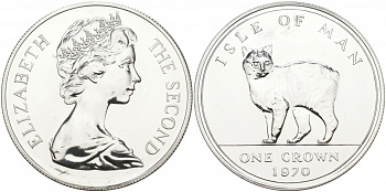 Остров Мэн 1 крона 1970 кошка Мэна KM 18a серебро PROOF 00-000-00