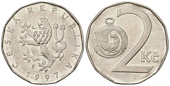 Чехия 2 кроны 1997 b’ KM 9 сталь плакированная никелем 4548-1046
