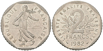 Франция 2 франка 1982 KM?942.1, Le Franc 272 никель 4582-236