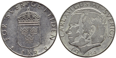 Швеция 1 крона 1984 Карл XVI Густав (1973- ) KM 852a медно-никель 4397-1132