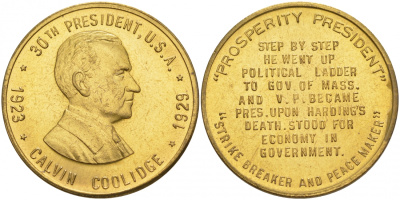 США МЕДАЛЬ ND 30-ЫЙ ПРЕЗИДЕНТ КАЛВИН КУЛИДЖ 28 мм латунь 73-435