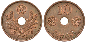 Финляндия 10 пенни 1941 KM 33.1 медь 51-3423