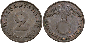Германия 2 рейхспфеннига 1938 J KM 90, J. 362 бронза 4151-121