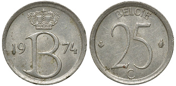 БЕЛЬГИЯ 25 САНТИМОВ 1974 KM 154.1 медно-никель 72-841