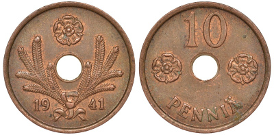Финляндия 10 пенни 1941 KM 33.1 медь 51-3423