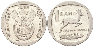 ЮАР 1 ранд 2008 KM 444 медь плакированная медно-никелем 4611-536
