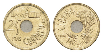 Испания 25 песет 1994 Канарские острова KM 933 алюминиевая бронза 4623-1267
