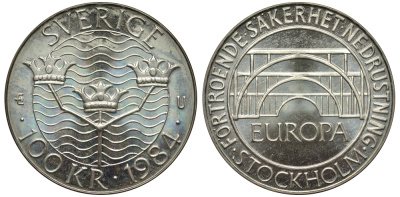 Швеция 100 крон 1984 Карл XVI Густав (1973- ), Стокгольмская конференция KM 863 серебро UNC 1530-1434