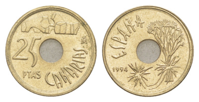 Испания 25 песет 1994 Канарские острова KM 933 алюминиевая бронза 4623-1267
