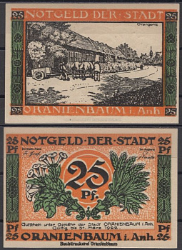 Ораниенбаум 25 пфеннигов 1921 Mehl Grabowski 1024.1-2/8 бумага UNC (пресс) 8613-46-2-1