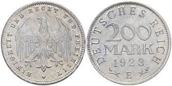 ГЕРМАНИЯ 200 МАРОК 1923 E KM 35, J. 304, Weege 22 алюминий 210-457
