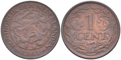 НИДЕРЛАНДЫ 1 ЦЕНТ 1941 ВИЛЬГЕЛЬМИНА (1890-1948) KM 152 бронза 214-739