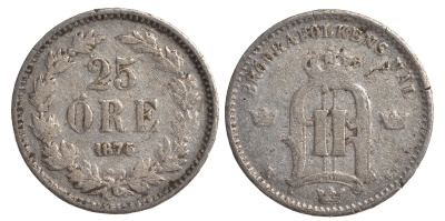 Швеция 25 эре 1875 ST, Оскар II (1872-1907) король Швеции и Норвегии KM 738 серебро 4179-812