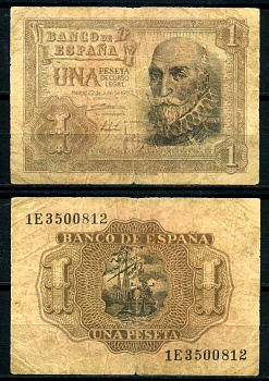 Испания 1 песета 1953 22 июля 1953, Мигель де Санта Круз Pick 144а бумага 7207-42-2-2