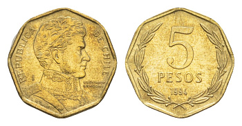 Чили 5 песо 1994 KM 232 алюминиевая бронза 4640-1054
