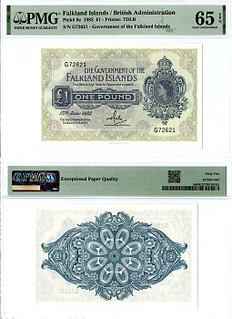 Фолклендские острова 1 фунт 1982 Елизавета II (1952-2022), 15 июня 1982, в слабе PMG 65 Gem Unc Pick 8 e  бумага  UNC (пресс) 452-2-101