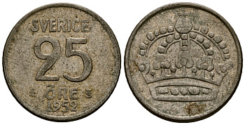 Швеция 25 эре 1952 Густав VI Адольф (1950-1973) KM 824 серебро 4164-1026
