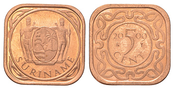 Суринам 5 центов 2009 тираж 1000 экземпляров KM 12b сталь плакированная медью BU 4625-326