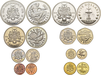 Барбадос лот из 8 монет 1976 1, 5, 10, 25 центов, 1, 2, 5 и 10 долларов 10 лет независимости KM 19-26   PROOF  1-5-2-12