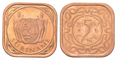 Суринам 5 центов 2009 тираж 1000 экземпляров KM 12b сталь плакированная медью BU 4625-326