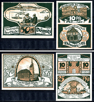 Дёмиц (Мекленбург-Шверин) полный набор из 3 нотгельдов (10, 25 и 50 пфеннигов) 1922 Mehl Grabowski 278.2 бумага UNC (пресс) 7555-54-4-1