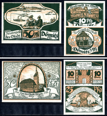 Дёмиц (Мекленбург-Шверин) полный набор из 3 нотгельдов (10, 25 и 50 пфеннигов) 1922 Mehl Grabowski 278.2 бумага UNC (пресс) 7555-54-4-1
