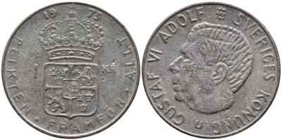 Швеция 1 крона 1973 Густав VI Адольф (1950-1973) KM 826а медь плакированная медно-никелем 4395-613