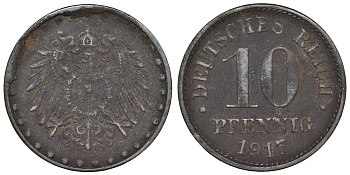 Германия 10 пфеннигов 1917 F? KM 20, J. 298 железо 4119-234
