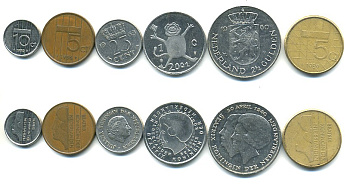 НИДЕРЛАНДЫ НАБОР ИЗ 6 МОНЕТ 1965-2001 ОРИГИНАЛЬНАЯ КОРОБКА 7-4-68