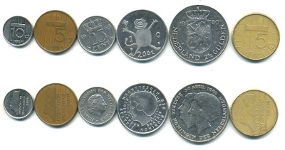 НИДЕРЛАНДЫ НАБОР ИЗ 6 МОНЕТ 1965-2001 ОРИГИНАЛЬНАЯ КОРОБКА 7-4-68