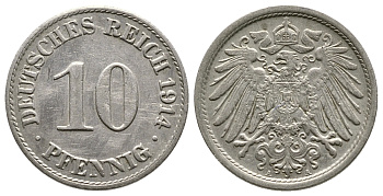 Германия 10 пфеннигов 1914 A KM 12, J. 13 медно-никель 4364-3027