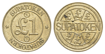 Великобритания жетон в 1 фунт "SupaToken" ND диаметр 27 мм, вес 9 гр латунь 4171-1056
