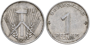 ГДР 1 пфенниг 1952 A KM 5 алюминий 201-268