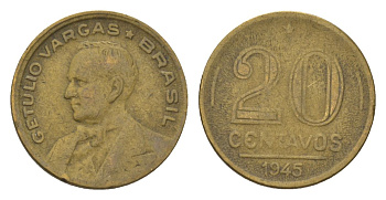 Бразилия 20 сентаво 1945 Жетулиу Варгас KM 556a алюминиевая бронза 4625-942