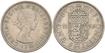 Великобритания 1 шиллинг 1956 Елизавета II (1952-2022), Шотландский герб KM 905, Spink 4148 медно-никель 4561-741