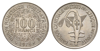 Западная Африка (BCEAO) 100 франков 1978 Центральный банк государств Западной Африки KM 4 никель UNC 4642-327