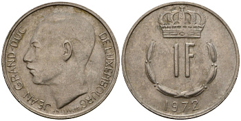 Люксембург 1 франк 1972 Великий герцог Жан (1964-1999) KM 55 медно-никель 4603-1124