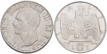 ИТАЛИЯ 1 ЛИРА 1940 R ВИТОРИО ИММАНУИЛ, МАГНИТНАЯ KM 77b сталь 77-852