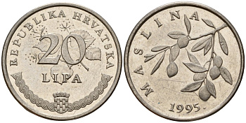 Хорватия 20 лип 1995 олива, легенда на хорватском KM 7 сталь плакированная никелем 4154-631