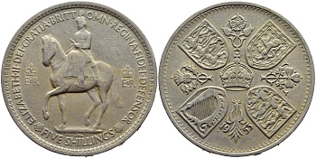 Великобритания 1 крона (5 шиллингов) 1953 коронация королевы Елизаветы, Елизавета II (1952-2022) Елизаветы KM 894, Spink 4136 медно-никель UNC 73-822