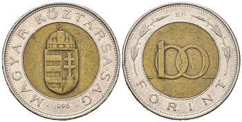 Венгрия 100 форинтов 1996 BP KM 721 биметалл 4616-1054