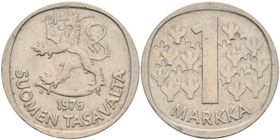 ФИНЛЯНДИЯ 1 МАРКА 1979 K KM 49a медно-никель 4563-524